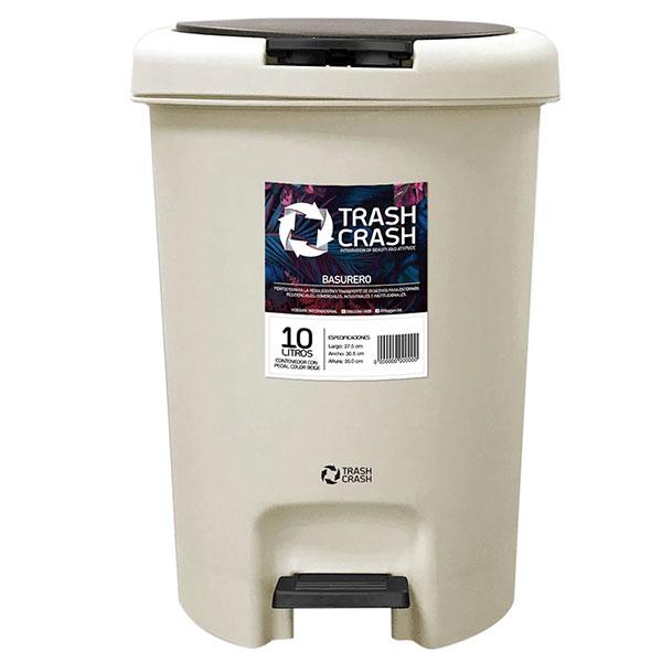 BASURERO PL STICO REDONDO 10 LITROS CON TAPA DE BOTON Y PEDAL BEIGE