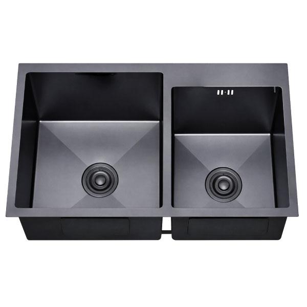FREGADERO 82X45 DOBLE MONTAJE 2 TANQUES NEGRO
