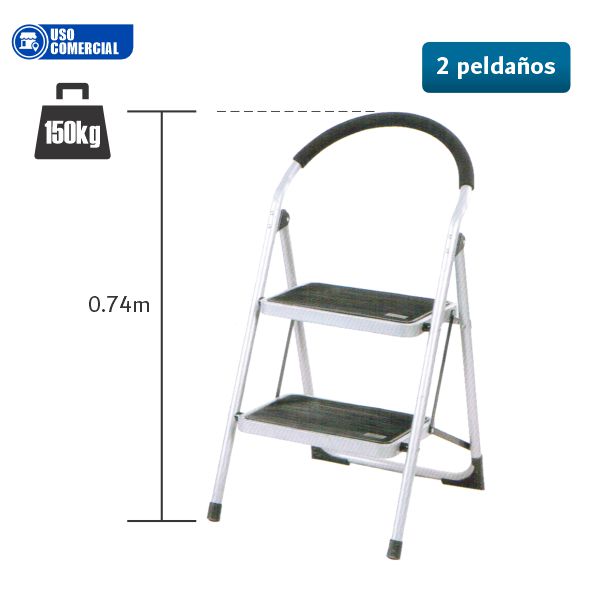 ESCALERA 2 PELDAÑOS TUBO REDONDO BLANCO #DLS202 150KG