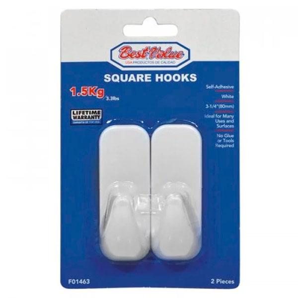 GANCHO ADHESIVO 2 PIEZAS CUADRO BLANCO F01463