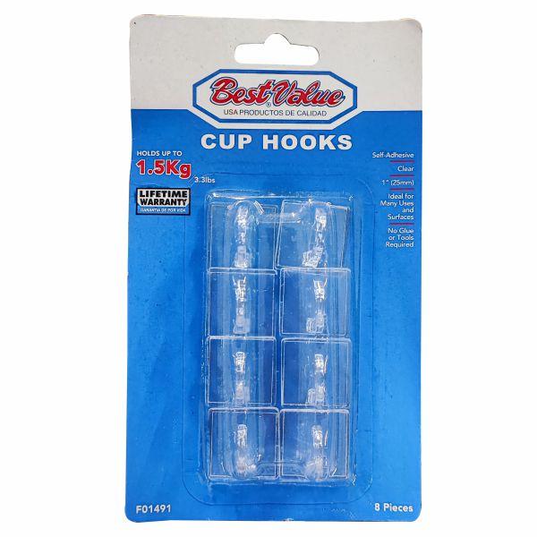 GANCHO ADHESIVO PARA TAZA 8 PIEZAS TRANSPARENTE F01491