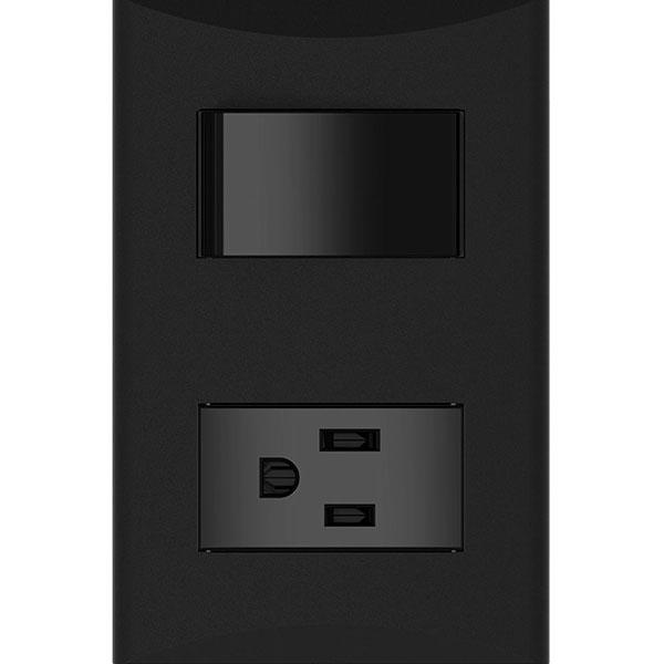 PLACA APAGADOR SENSILLO CON TOMA NEGRO 1006-BK