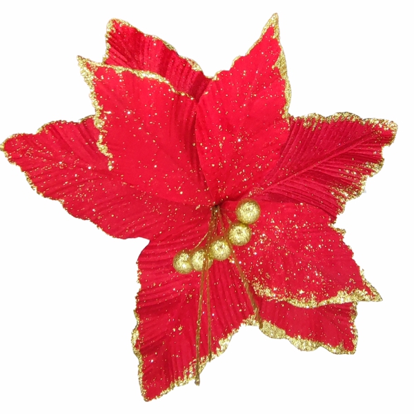 PASTORA ROJA CON PISTILO BOLITAS DORADAS 30X30X30CM