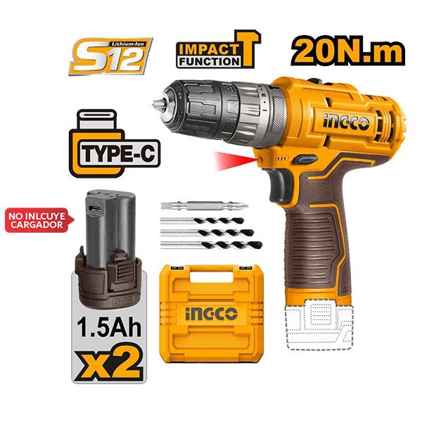TALADRO PERCUTOR 3/8 12V 2 BATERÍAS USB-C CIDLI12202