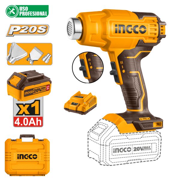 PISTOLA CALOR 550°C 20V 1 BATERÍA/CARGADOR UHGLI20025