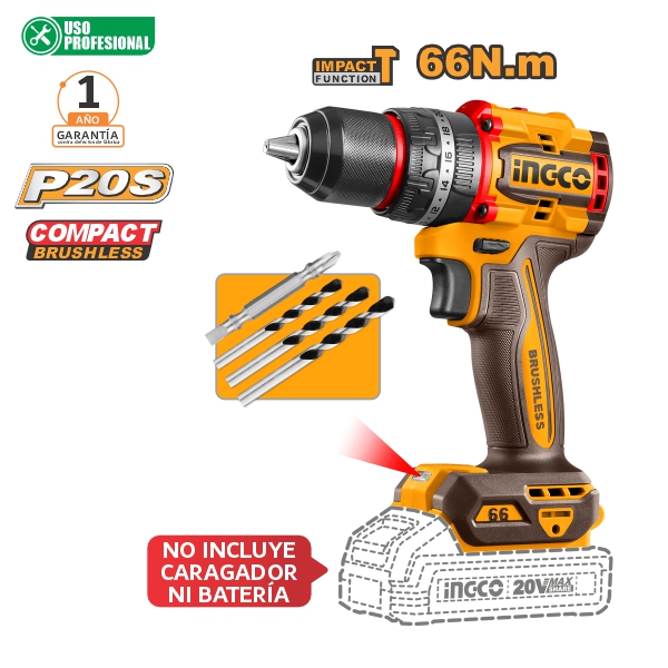 TALADRO PERCUTOR 1/2 20V SIN BATERÍA- CARGADOR CIDLI206681