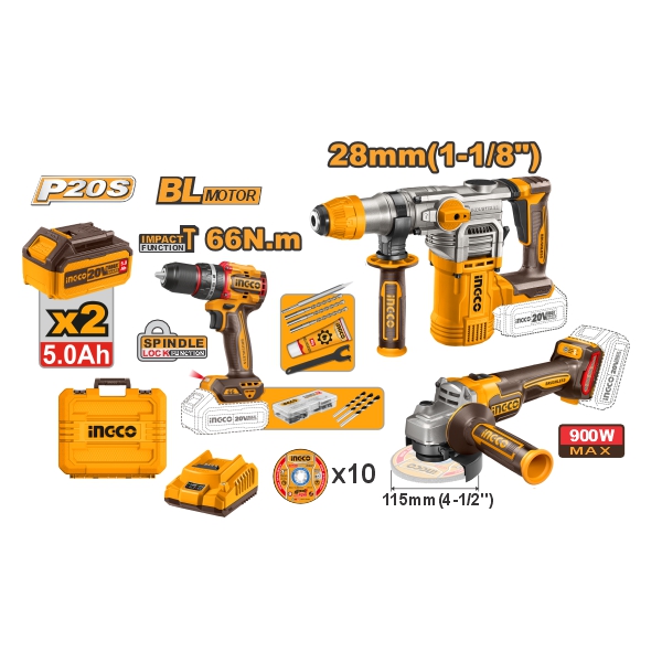 KIT 3 HERRAM 20V+2BAT+1CARG+ACCES UCOSLI241183