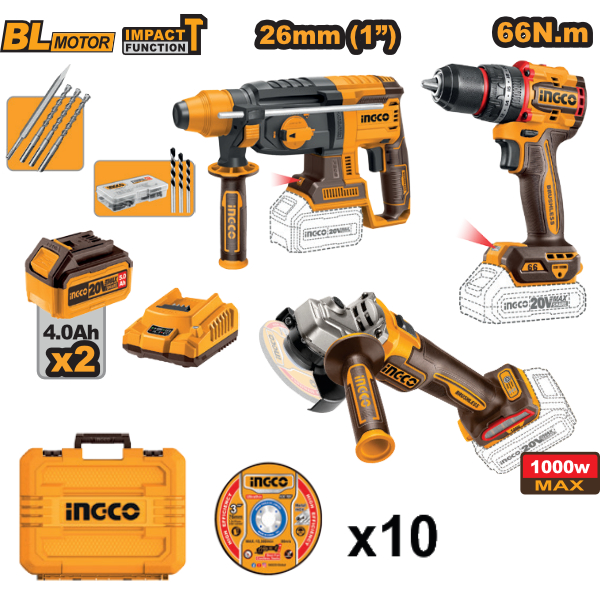 ROTOMARTILLO 1´´+ ESMERIL 4-1/2´´+ TALADRO PERCUTOR 1/2´´ 20V UCOSLI241198