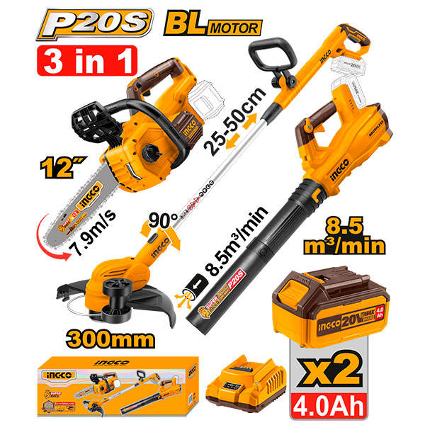MOTOSIERRA 12 + ORILLADORA + SOPLADORA 20V UCOSLI241189
