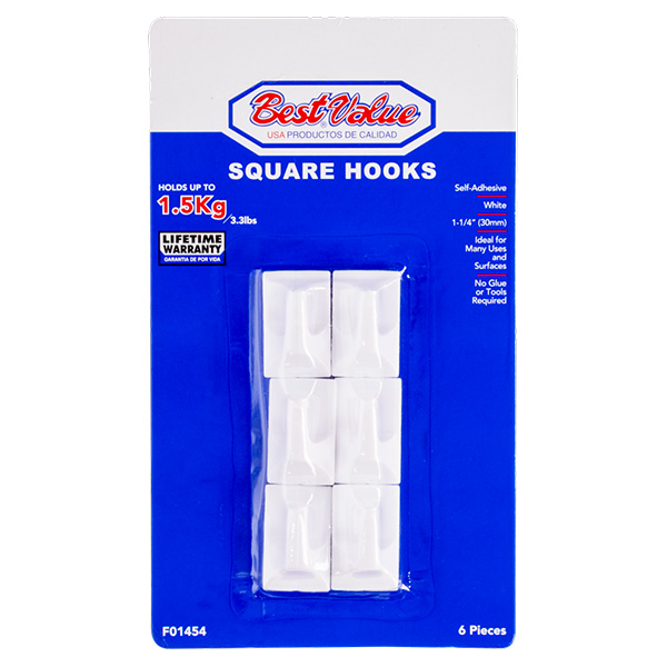 GANCHO ADHSIVO CUADRADO 6 PIEZAS BLANCO F01454
